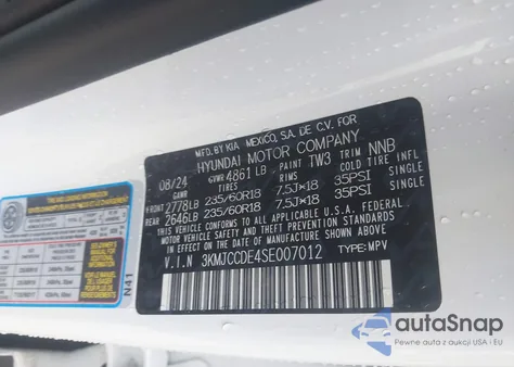 2025 Hyundai Tucson Sel Convenience из США, поврежденный, VIN 3KMJCCDE4SE007012